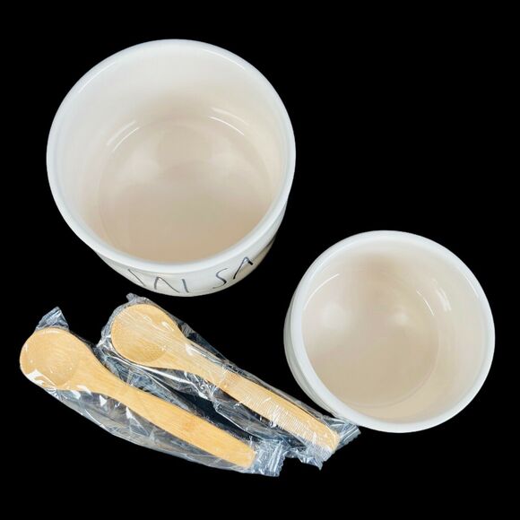 Rae Dunn Guac Salsa Bowl Set and Bamboo Spoons Artisan Collection by Magenta - Picture 5 of 9